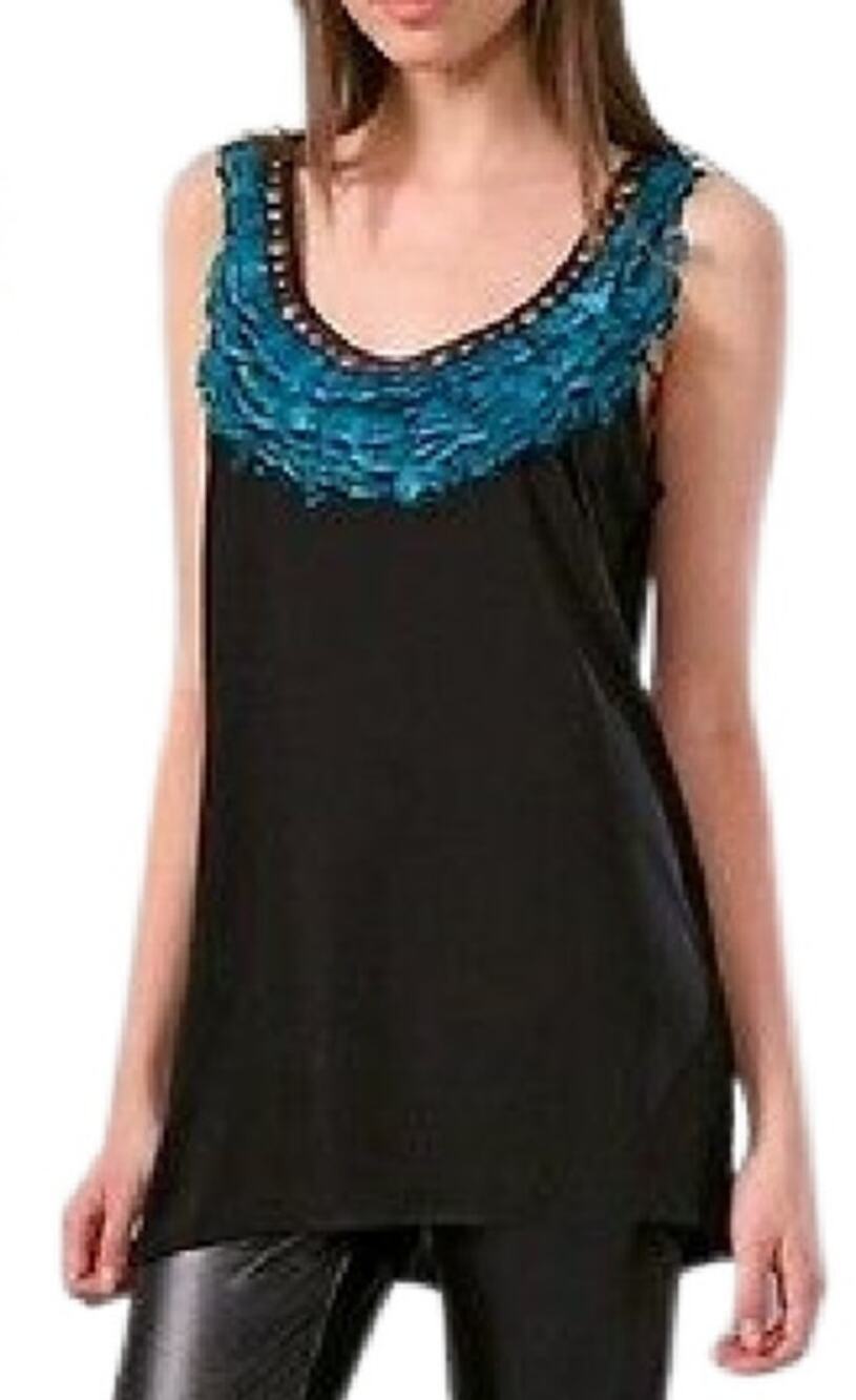 DVF Diane Von Furstenberg MARKETTA Feather Studded Black Jersey Tank Top Small
